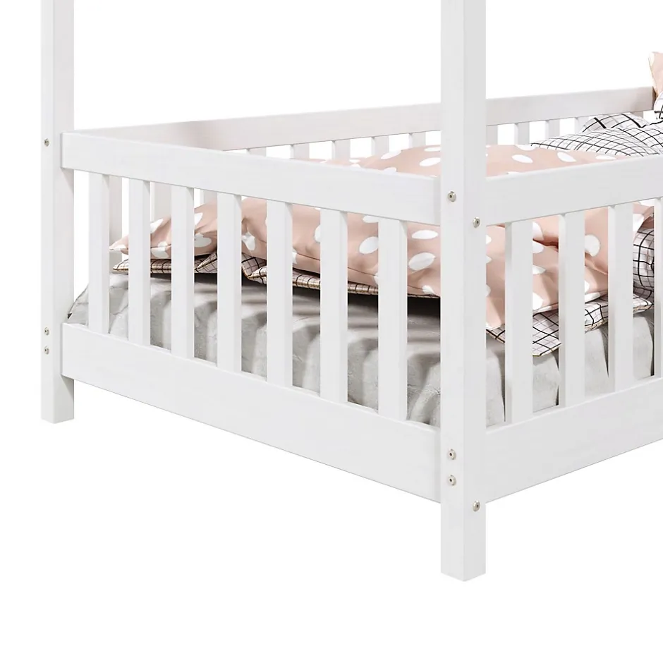 Idimex Lit cabane asymétrique CORA 90 x 190 cm en pin massif lasuré blanc Best