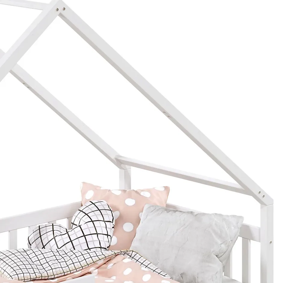 Idimex Lit cabane asymétrique CORA 90 x 190 cm en pin massif lasuré blanc Best