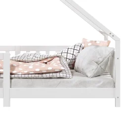 Idimex Lit cabane asymétrique CORA 90 x 190 cm en pin massif lasuré blanc Best