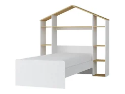 Enfant Vente-unique Lit cabane 90 x 190 cm - Coloris : Blanc et naturel + Matelas - JERACO