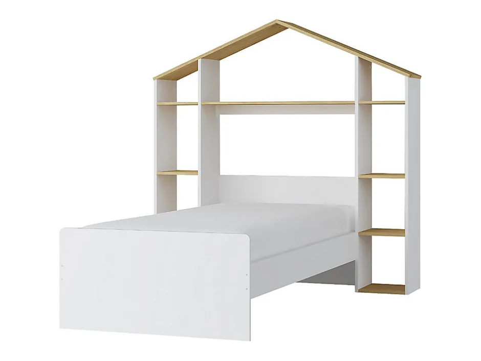 Enfant Vente-unique Lit cabane 90 x 190 cm - Coloris : Blanc et naturel + Matelas - JERACO