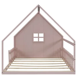 Okwish Lit cabane 140 x 200 cm - Lit double enfant avec barrières - Pin + MDF - Sans matelas - Rose Sale