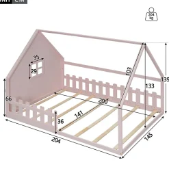 Okwish Lit cabane 140 x 200 cm - Lit double enfant avec barrières - Pin + MDF - Sans matelas - Rose Sale