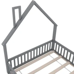 Okwish Lit Cabane 140 x 200 cm - Lit enfant Forme Cheminée - Pin + MDF - Sans Matelas - Gris Online
