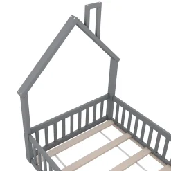 Okwish Lit Cabane 90 x 200 cm - Lit enfant Forme Cheminée - Pin + MDF - Sans Matelas - Gris New