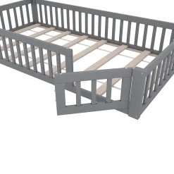 Okwish Lit Cabane 90 x 200 cm - Lit enfant Forme Cheminée - Pin + MDF - Sans Matelas - Gris New