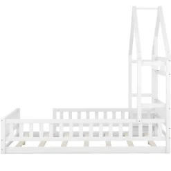 Enfant Okwish Lit Cabane 140 x 200 cm - Lit enfant avec Balustrade et Tables de Chevet - Bois + MDF - Sans Matelas - Blanc