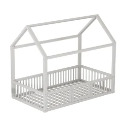 Enfant Okwish Lit Cabane 90 x 200 cm - Lit Simple avec Cadre en Bois et Sommier à Lattes - Pin + MDF - Sans Matelas - Blanc