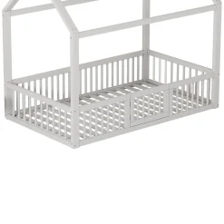 Enfant Okwish Lit Cabane 90 x 200 cm - Lit Simple avec Cadre en Bois et Sommier à Lattes - Pin + MDF - Sans Matelas - Blanc