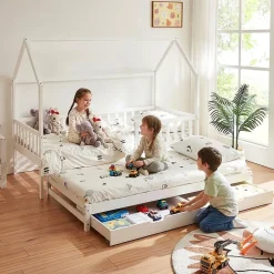 [En.Casa] Lit cabane double Aarghonmaa avec matelas 90 x 200 cm blanc en.casa Hot