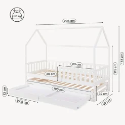 [En.Casa] Lit cabane double Aarghonmaa avec matelas 90 x 200 cm blanc en.casa Hot