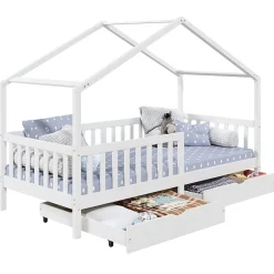 Enfant Idimex Lit cabane ELEA avec tiroirs, 90 x 200 cm en pin massif lasuré blanc