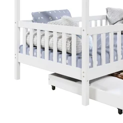 Enfant Idimex Lit cabane ELEA avec tiroirs, 90 x 200 cm en pin massif lasuré blanc