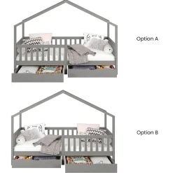 Idimex Lit cabane ELEA avec tiroirs, 90 x 200 cm en pin massif lasuré gris Best