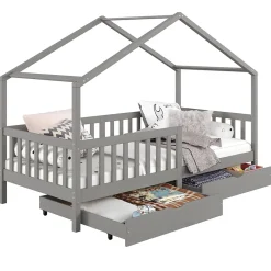 Idimex Lit cabane ELEA avec tiroirs, 90 x 200 cm en pin massif lasuré gris Best
