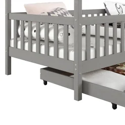 Idimex Lit cabane ELEA avec tiroirs, 90 x 200 cm en pin massif lasuré gris Best