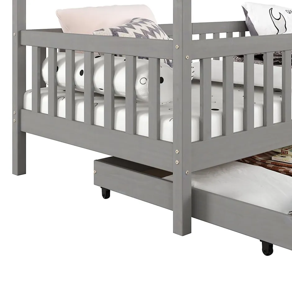 Idimex Lit cabane ELEA avec tiroirs, 90 x 200 cm en pin massif lasuré gris Best