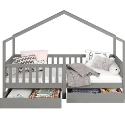 Idimex Lit cabane ELEA avec tiroirs, 90 x 200 cm en pin massif lasuré gris Best