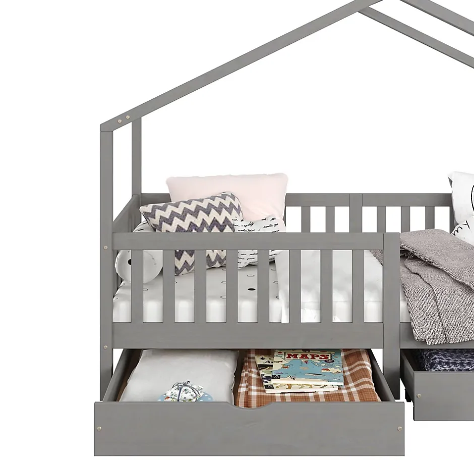 Idimex Lit cabane ELEA avec tiroirs, 90 x 200 cm en pin massif lasuré gris Best