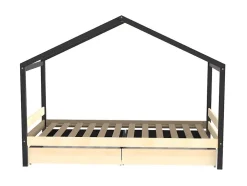 Vente-unique Lit cabane ELFIA - 2 tiroirs - 90 x 190 cm - Epicéa massif - Naturel et Noir Sale
