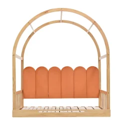 ProximaX Lit cabane enfant extensible 140x100-200 cm avec lit gigogne, cadre en pin, coussins en velours, coloris bois naturel et orange Hot