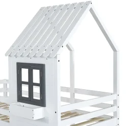 Okwish Lit Cabane enfant 90x200 cm - Lit Superposé avec Fenêtres et Garde-Corps Sécurisé, Maison en Pin Massif, Sans Matelas - Blanc Online