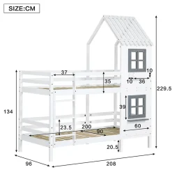 Okwish Lit Cabane enfant 90x200 cm - Lit Superposé avec Fenêtres et Garde-Corps Sécurisé, Maison en Pin Massif, Sans Matelas - Blanc Online