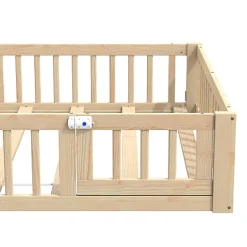 ModernLuxe Lit cabane enfant 140x190cm - sommier à lattes - 1 porte - naturel (matelas non inclus) Sale
