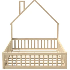 ModernLuxe Lit cabane enfant 140x190cm - sommier à lattes - 1 porte - naturel (matelas non inclus) Sale