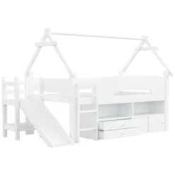 ModernLuxe Lit cabane enfant 90x200cm - toboggan - 2 tiroirs - barrières de sécurité - blanc (matelas non inclus) Discount