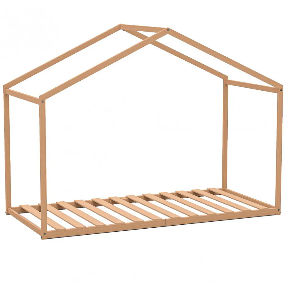 Enfant Bb Loisir Lit cabane enfant 90x190cm bois massif WATE Naturel inclus sommier