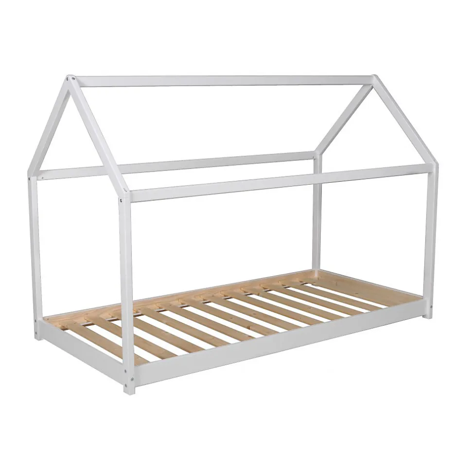 Enfant Bb Loisir Lit cabane enfant 90x200cm bois massif PANDOU Blanc inclus sommier