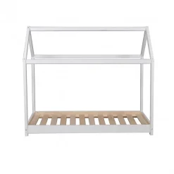 Enfant Bb Loisir Lit cabane enfant 90x200cm bois massif PANDOU Blanc inclus sommier