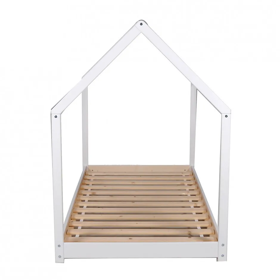 Enfant Bb Loisir Lit cabane enfant 90x200cm bois massif PANDOU Blanc inclus sommier