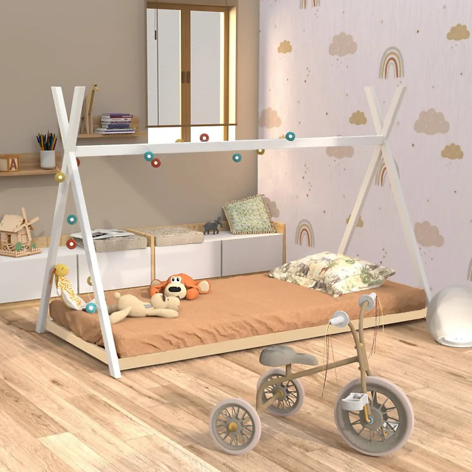 Bb Loisir Lit cabane enfant 90x190cm bois massif SOLI Blanc inclus sommier Clearance