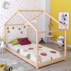 Enfant Bb Loisir Lit cabane enfant 90x190cm bois massif KITO Naturel inclus sommier