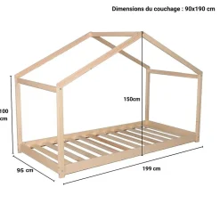 Enfant Bb Loisir Lit cabane enfant 90x190cm bois massif KITO Naturel inclus sommier