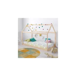 Bb Loisir Lit cabane enfant 70x140cm bois massif PANDOU Naturel inclus sommier Discount