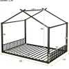 Blackcolors Lit Cabane Enfant 140x200cm Cadre Fer Barre Maison Noir Discount