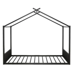 Blackcolors Lit Cabane Enfant 140x200cm Cadre Fer Barre Maison Noir Discount
