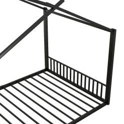 Blackcolors Lit Cabane Enfant 140x200cm Cadre Fer Barre Maison Noir Discount