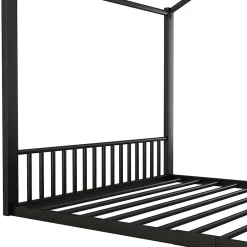 Blackcolors Lit Cabane Enfant 140x200cm Cadre Fer Barre Maison Noir Discount