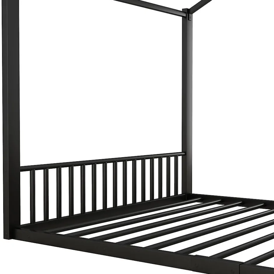 Blackcolors Lit Cabane Enfant 140x200cm Cadre Fer Barre Maison Noir Discount