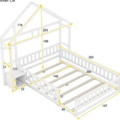 ProximaX Lit cabane enfants 140 x 200 cm avec rangements et garde-corps avec tables de chevet, blanc Sale
