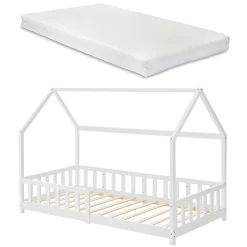 Enfant [En.Casa] Lit cabane Hesel avec matelas à mousse froid 90 x 200 cm blanc en.casa