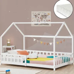 Enfant [En.Casa] Lit cabane Hesel avec matelas à mousse froid 90 x 200 cm blanc en.casa