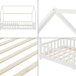 Enfant [En.Casa] Lit cabane Hesel avec matelas à mousse froid 90 x 200 cm blanc en.casa