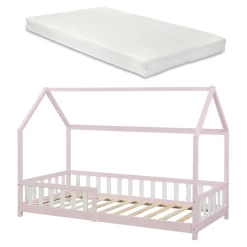 Enfant [En.Casa] Lit cabane Hesel avec matelas à mousse froid 90 x 200 cm rose en.casa