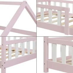 Enfant [En.Casa] Lit cabane Hesel avec matelas à mousse froid 90 x 200 cm rose en.casa