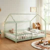 Enfant [En.Casa] Lit cabane Hesel pour enfants bois de pin 120 x 200 cm vert menthe en.casa